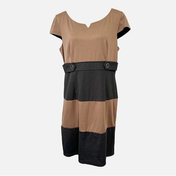Liz Claiborne color block Tan and Black Sheath Dress Cap Sleeve size 16 plus - Picture 1 of 8
